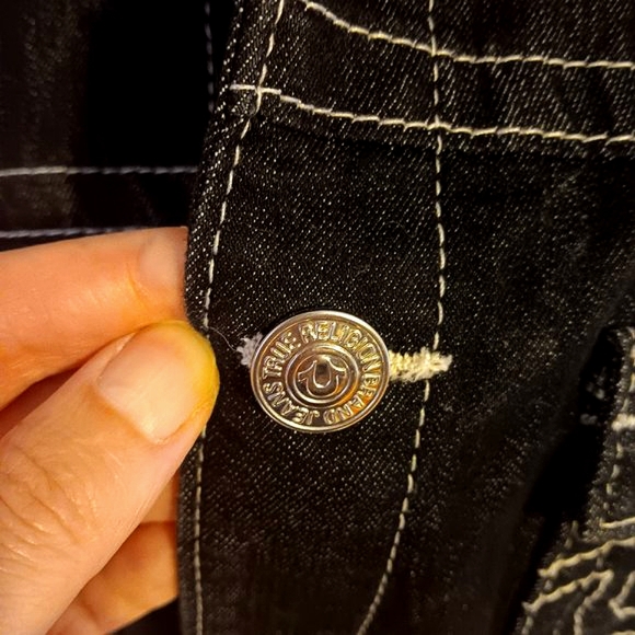 True Religion NWOT Black Denim Jean Trucker Jacket Women’s Size XL - Picture 5 of 16